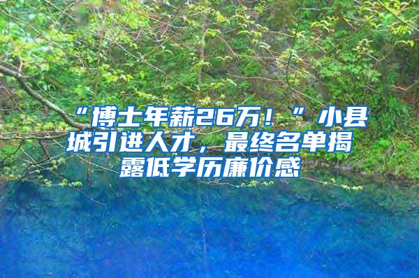 “博士年薪26万！”小县城引进人才，最终名单揭露低学历廉价感