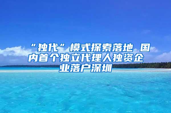 “独代”模式探索落地 国内首个独立代理人独资企业落户深圳