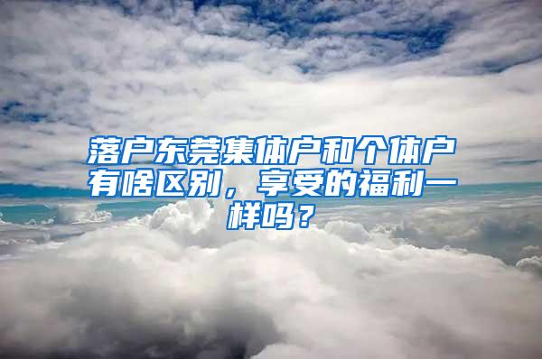 落户东莞集体户和个体户有啥区别，享受的福利一样吗？